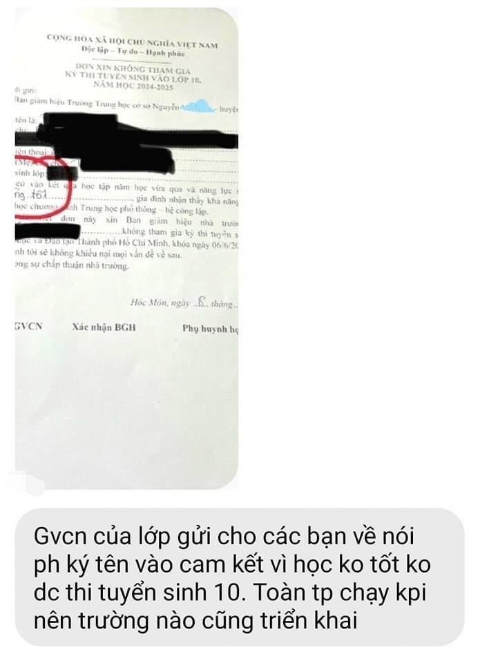 Xôn xao với lá đơn mẫu, ép học sinh không dự thi lớp 10 ở TP.HCM